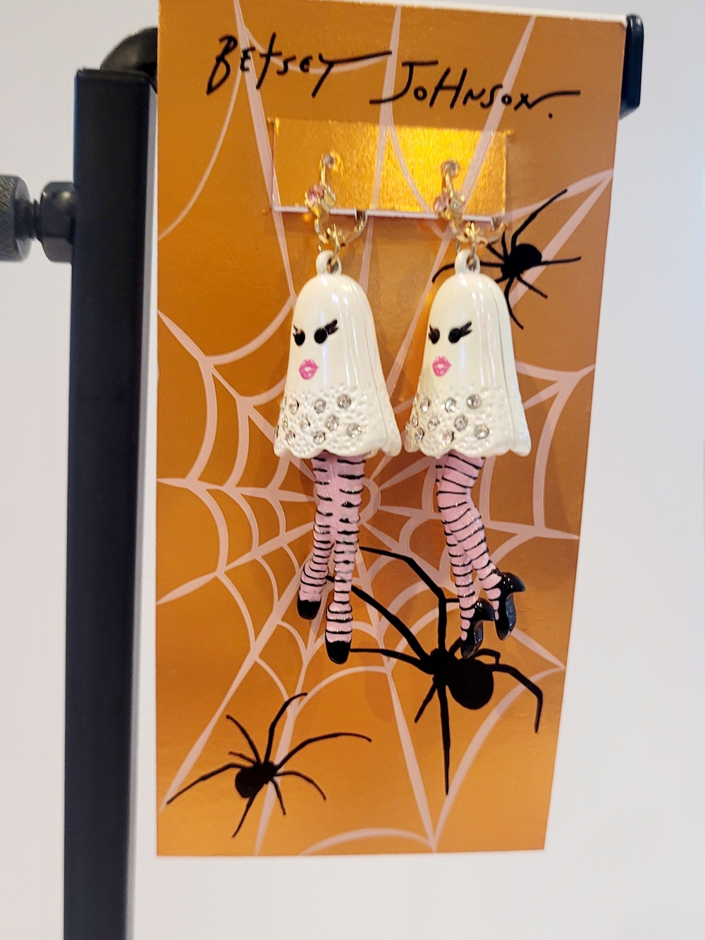 Betsey Johnson Pink & White Ghost Dangle Earrings